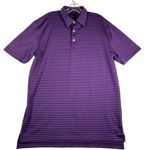 Dunning Golf Mens Polo Shirt Size L Purple Black Stripe Performance Short Sleeve
